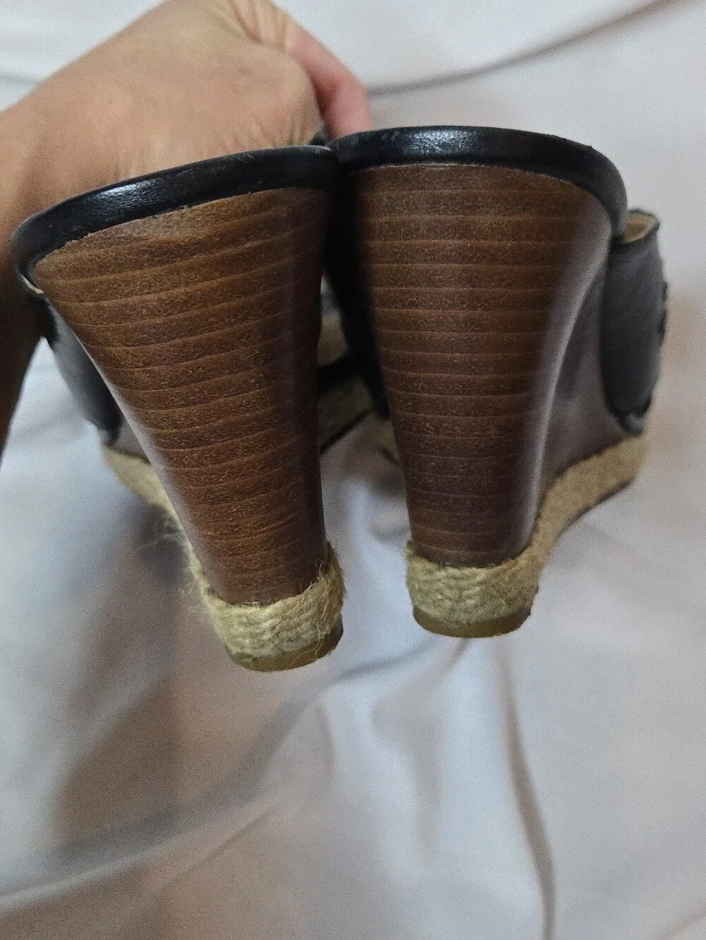 Jack Rogers Sophia Black Leather Women's 8 Espadrille Wedge Slide Sandals - Picture 7 of 9